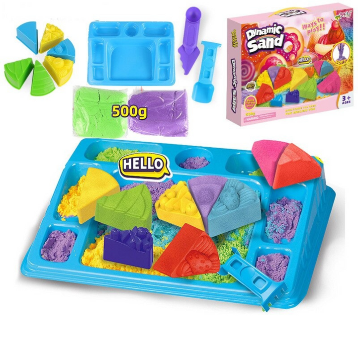 Buntes Kinetic Sand Set mit Formen, 500g, Spielzeug für Kinder, kreative Sandspiele.