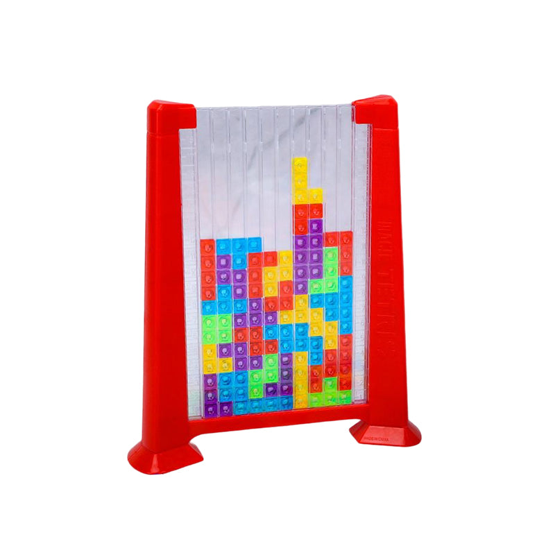 Rotes 3D-Puzzle-Spielzeug mit bunten Bausteinen, Lernspiel für Kinder, Kunststoff.