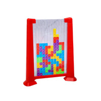 Rotes 3D-Puzzle-Spielzeug mit bunten Bausteinen, Lernspiel für Kinder, Kunststoff.