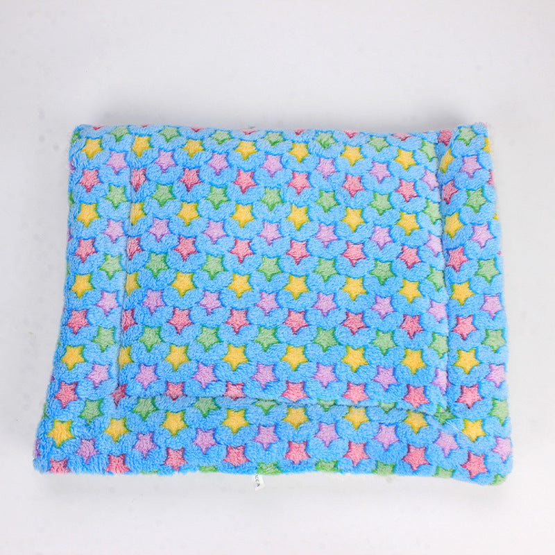 Buntes Hundebett mit Sternenmuster, weiches Plüschmaterial, rechteckig, waschbar.