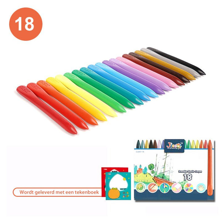Bunte Wachsmalstifte Set, 18 Farben, inklusive Malbuch, ideal für Kinderzeichnungen.