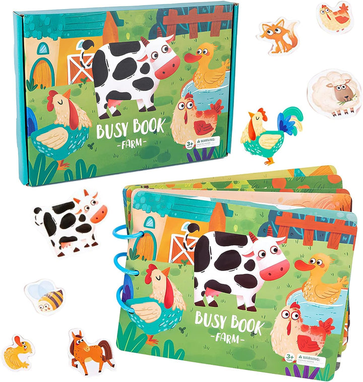 Bauernhof Busy Book für Kinder, Lernspielzeug mit Tierstickern, pädagogisches Spielbuch.