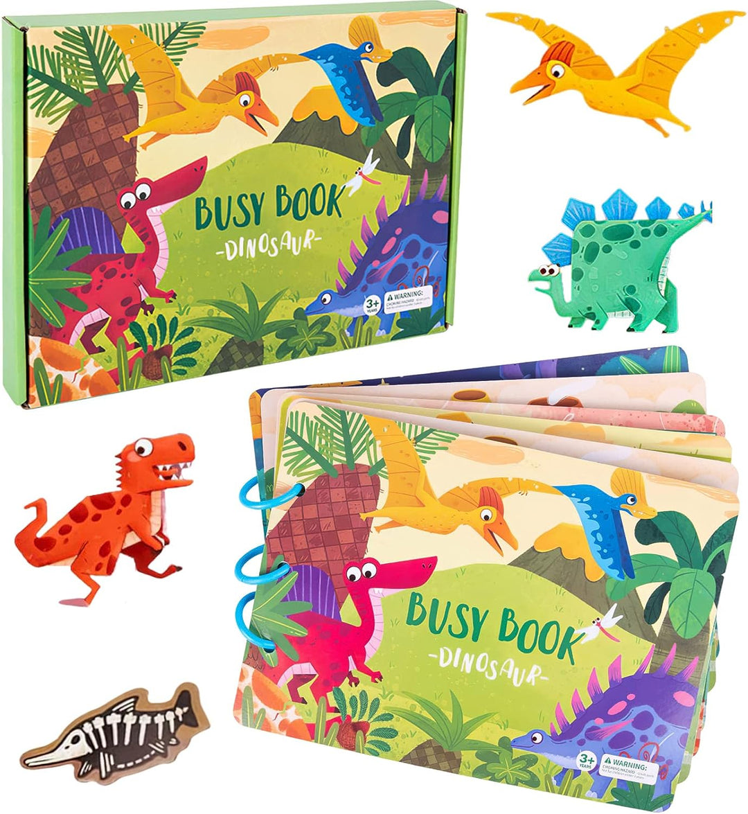 Dinosaurier-Busy-Book für Kinder, Lernspielzeug, bunt, interaktiv, pädagogisch, ab 3 Jahren.