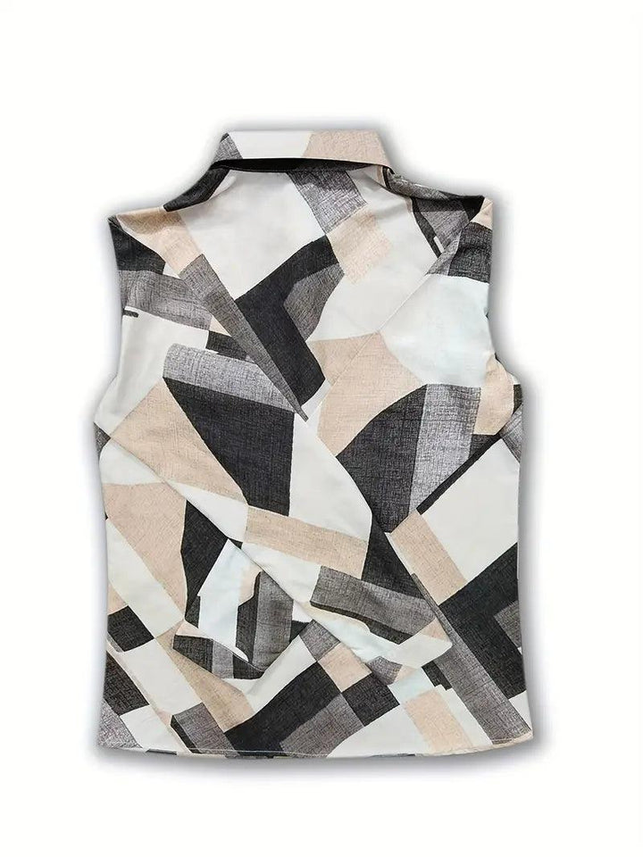 Herbstliche Damenbluse mit abstraktem Muster und Knopfleiste – Marlene