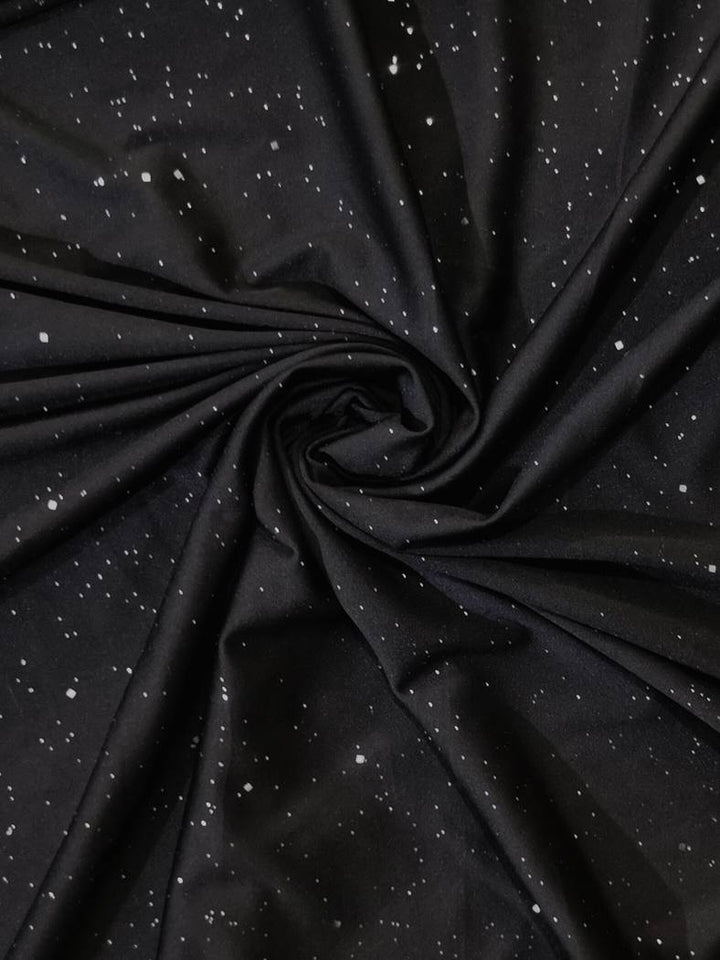 Schwarzer Stoff mit weißen Punkten, Baumwolle, ideal für Bekleidung, Nähprojekte, Meterware.