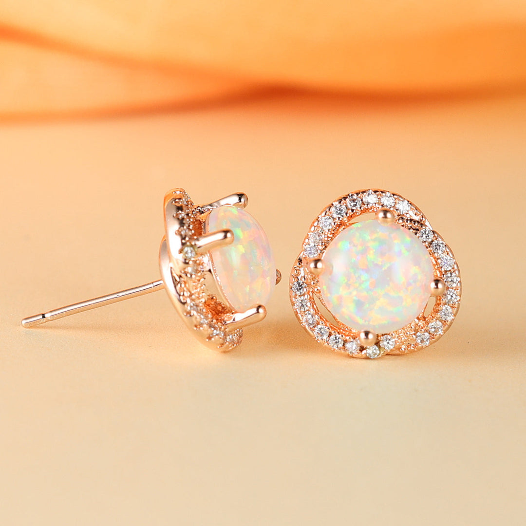 Opal Ohrringe mit Zirkonia, roségold, rund, elegant, Schmuck für Damen, Geschenkideen.