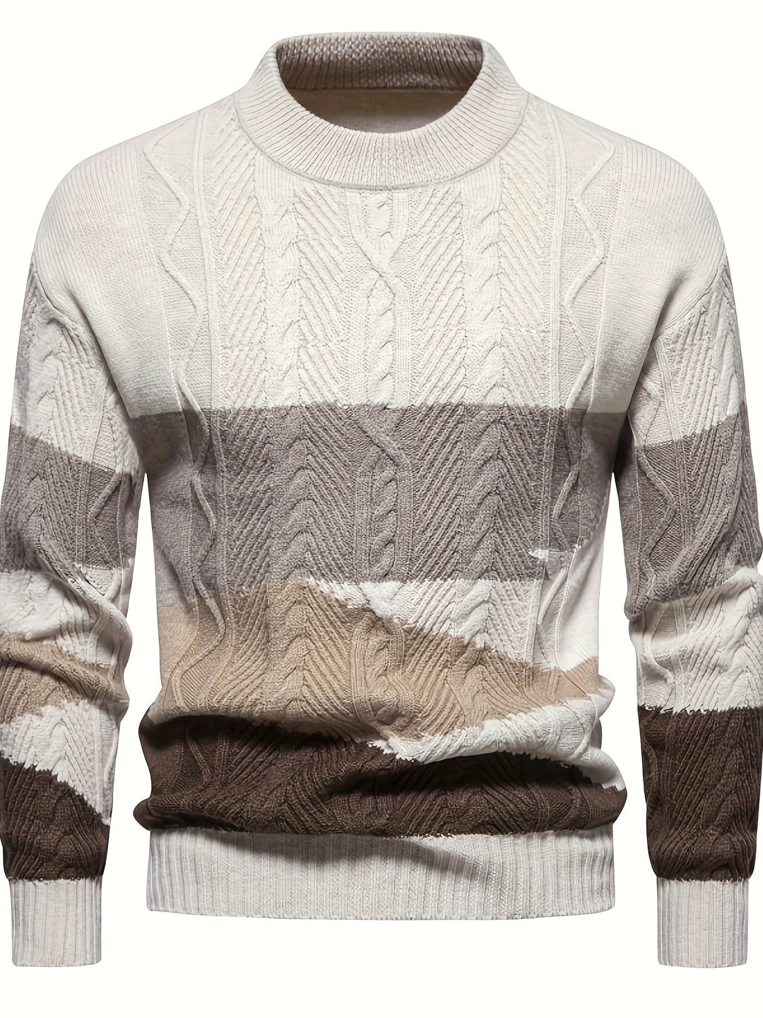 Herren Strickpullover, mehrfarbig, Zopfmuster, Rundhalsausschnitt, modisch, warm, Wintermode.