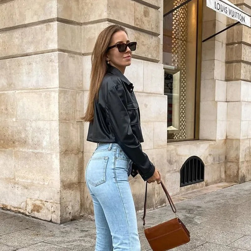 Wasserdichte Leder Herbstjacke für Damen – Celeste