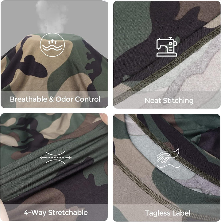 Camouflage-Mütze, atmungsaktiv, geruchskontrolliert, dehnbar, nahtlos, tagless Label.