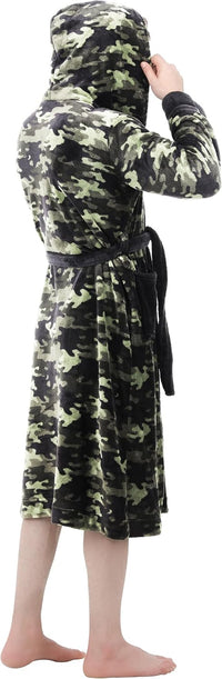 Morgenmantel Herren Camouflage, Kapuze, Fleece, warm, bequem, Freizeitkleidung, grün-schwarz.