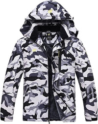 Camouflage Winterjacke Herren, wasserdicht, winddicht, Outdoor, Kapuze, Grau-Schwarz.