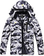 Camouflage Winterjacke Herren, wasserdicht, winddicht, Outdoor, Kapuze, Grau-Schwarz.