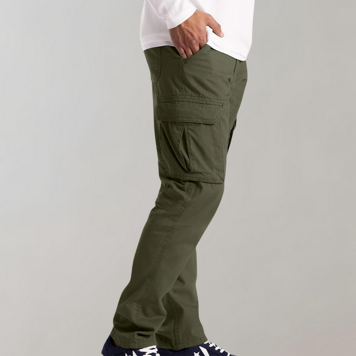 Grüne Cargohose für Herren, seitliche Taschen, lässiger Stil, Baumwolle, bequem.