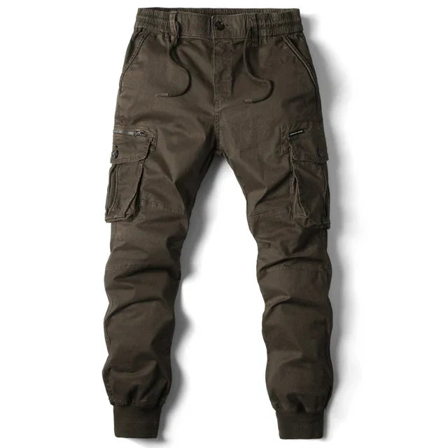 Herren Cargo Jogginghose, olivgrün, Baumwolle, militärischer Stil, Streetwear, taktisch.
