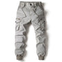 Graue Herren-Cargohose, Baumwolle, militärischer Stil, Streetwear, Jogging, Taschen.