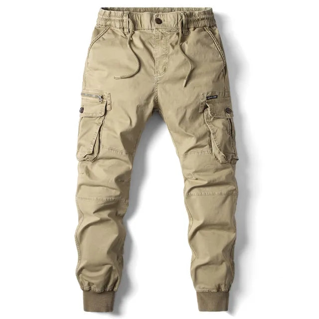 Cargo-Hose Herren, beige, Baumwolle, Jogging, Streetwear, militärisch, taktisch, lang.