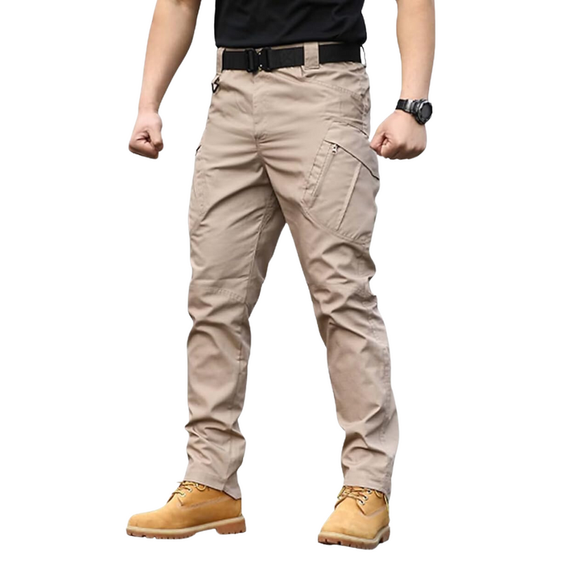 Beige Cargo-Hose für Herren, robust, mit Taschen, ideal für Outdoor-Aktivitäten.