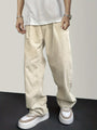 Beige Cordhose mit Kordelzug, Herrenmode, lässig, Polyester, Streetwear, bequem.