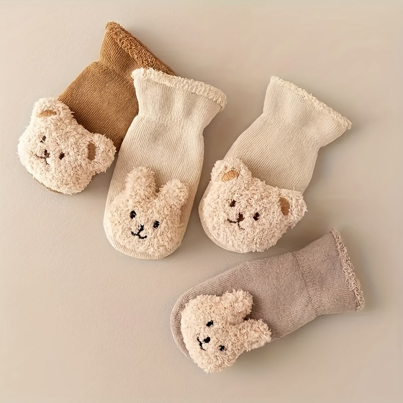 Winterliche Antirutsch Babysocken – Mila | Mit süßem Bärenmotiv und warmem Futter