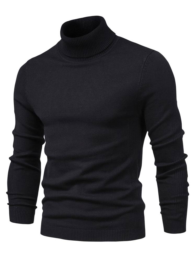 Schwarzer Rollkragenpullover Herren, Strick, warm, elegant, modisch, Wintermode.