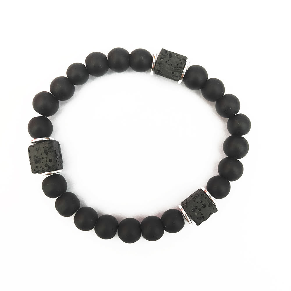 Schwarzes Armband mit Lavastein-Perlen, elastisch, modisch, Unisex-Schmuck.
