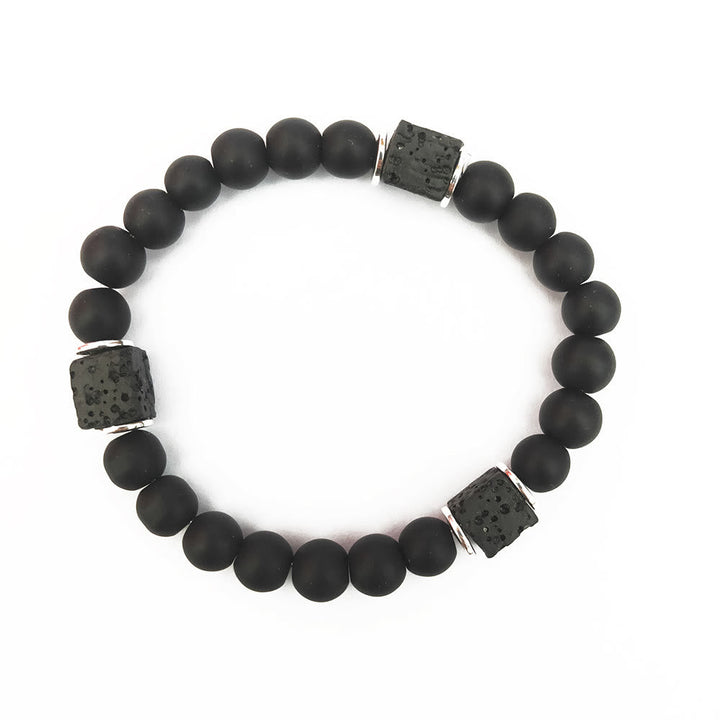 Schwarzes Armband mit Lavastein-Perlen, elastisch, modisch, Unisex-Schmuck.