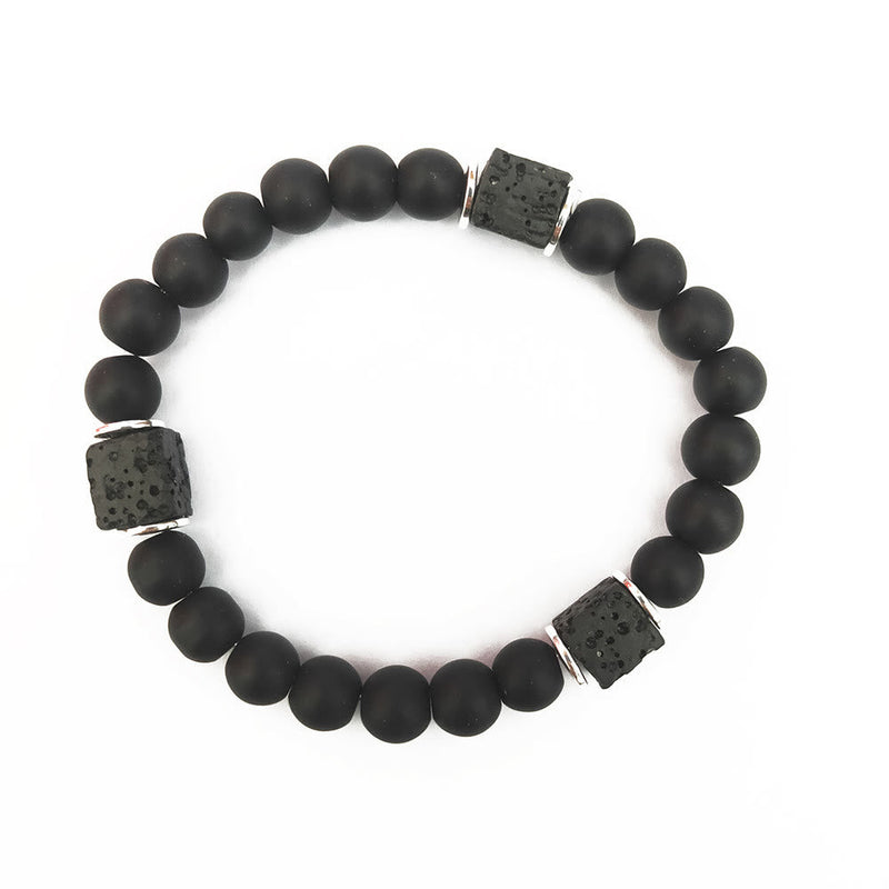 Schwarzes Armband mit Lavastein-Perlen, elastisch, modisch, Unisex-Schmuck.