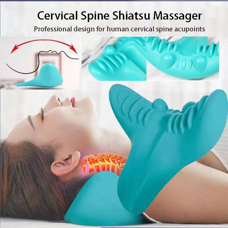 Türkiser Shiatsu-Nackenmassagegerät für die Halswirbelsäule, ergonomisches Design.