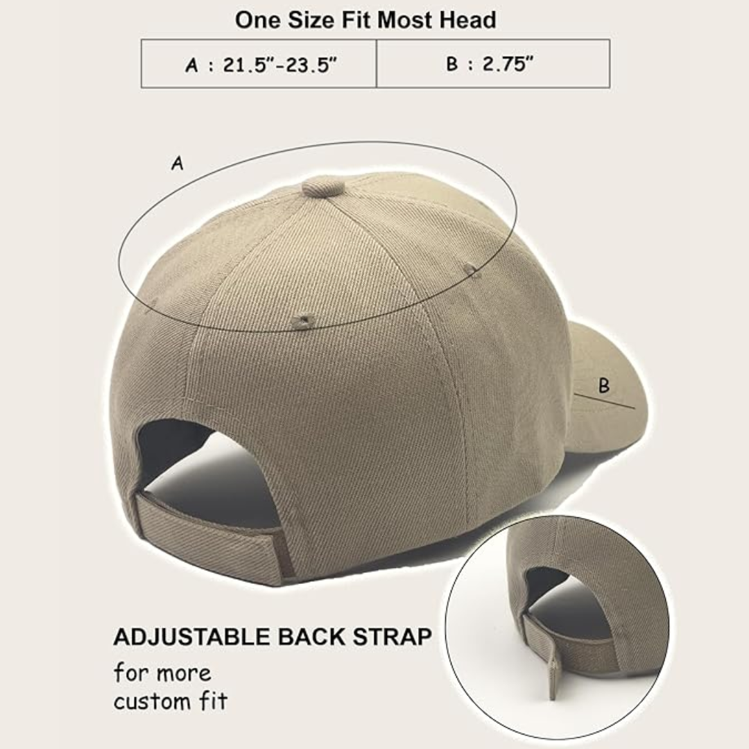 Beige Baseballcap mit verstellbarem Rückengurt, Einheitsgröße, Baumwolle, Unisex.