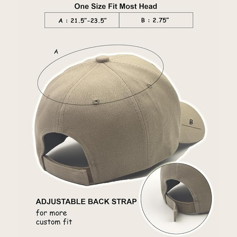 Beige Baseballcap mit verstellbarem Rückengurt, Einheitsgröße, Baumwolle, Unisex.