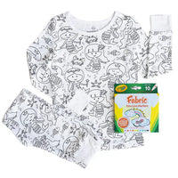 Kinder-Pyjama-Set mit Meerjungfrauen-Motiv, weiß, inklusive Stoffmalstifte, zum Ausmalen.