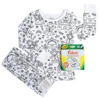 Kinder-Pyjama-Set mit Prinzessinnen-Malvorlagen, weiß, inklusive Stoffmalstifte.