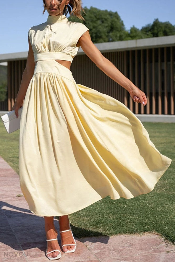 Elegantes Sommer-Midikleid mit Rollkragen und Taillenausschnitt – Avelina