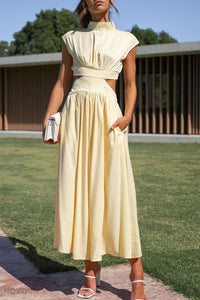 Elegantes Sommer-Midikleid mit Rollkragen und Taillenausschnitt – Avelina