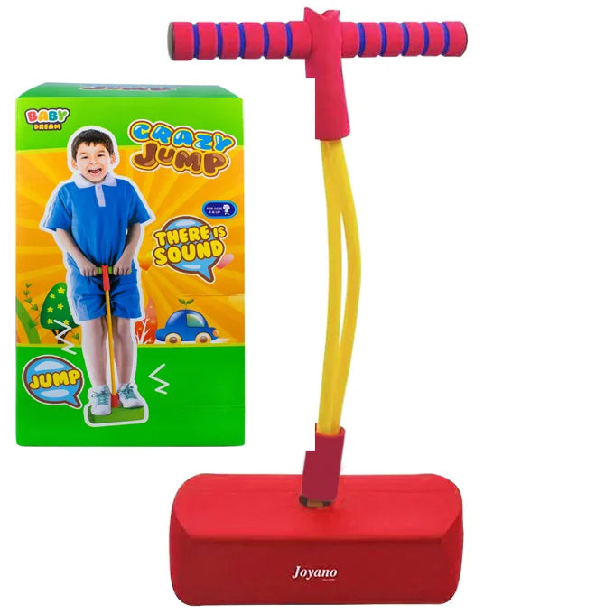 Roter Kinder-Pogo-Stick mit Sound, Crazy Jump, Spielzeug für drinnen und draußen.
