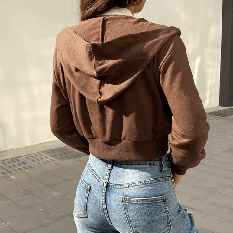 Herbstliche Trendige Figurbetonte Damen Cropped Zip-Up Hoodie mit Kapuze – Alina