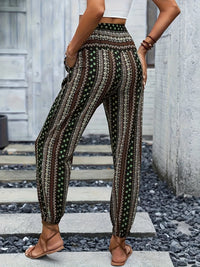 Boho High-Waist Damenhose mit Print & gesmoktem Bund – Linara