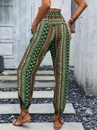 Boho High-Waist Damenhose mit Print & gesmoktem Bund – Linara