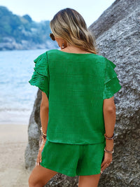 Zweiteiliges Set mit Fledermausärmeln und lockeren Shorts – Livana