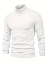 Weißer Rollkragenpullover Herren, Baumwolle, langärmelig, modisch, elegant.