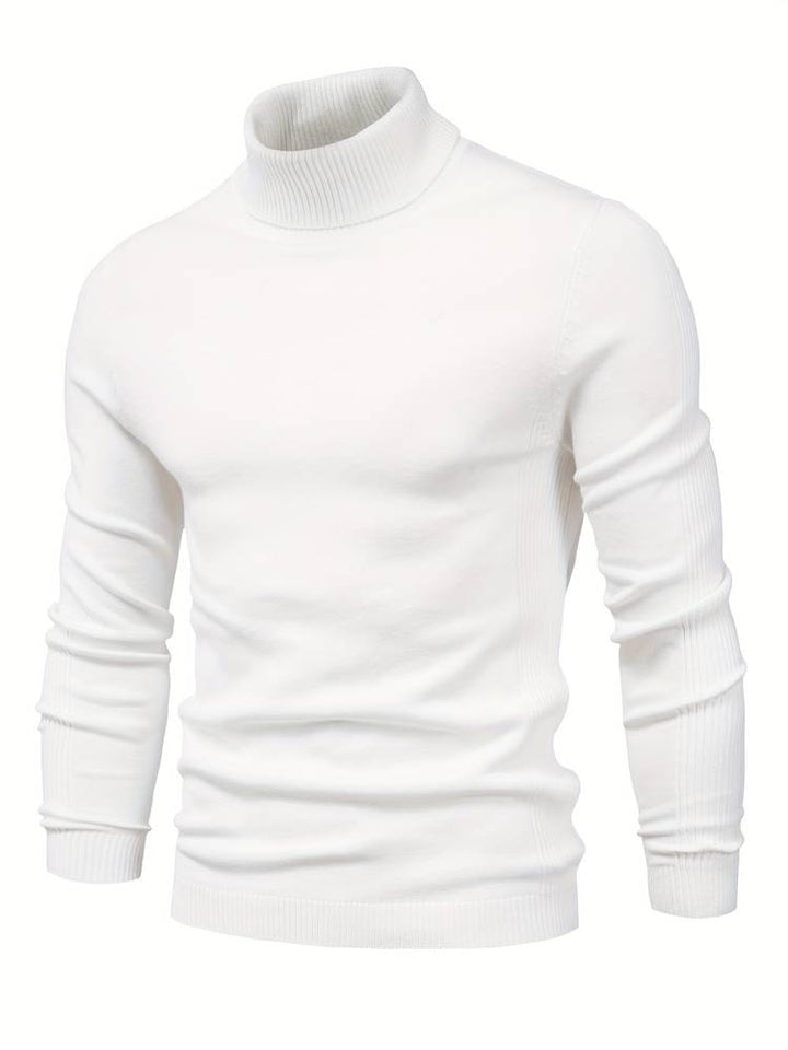 Weißer Rollkragenpullover Herren, Baumwolle, langärmelig, modisch, elegant.