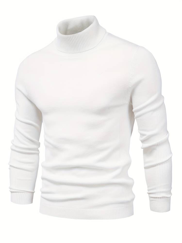 Weißer Rollkragenpullover Herren, Baumwolle, langärmelig, modisch, elegant.