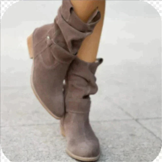 Damen-Winterstiefel, braun, Kunstwildleder, niedriger Absatz, lässig, Plus-Size.