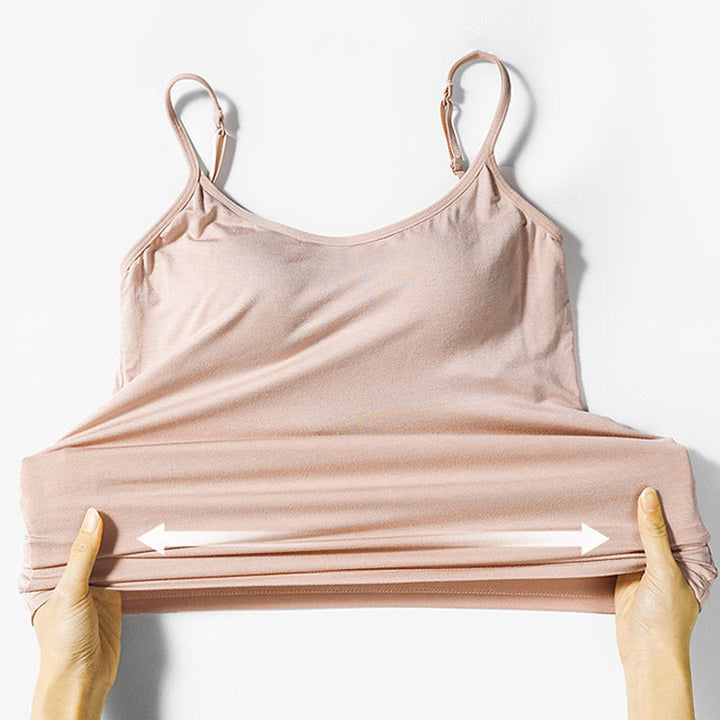 Beige Damen Unterhemd, dehnbar, verstellbare Träger, weiches Material, bequemes Top.