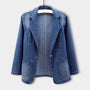 Blauer Jeansblazer Damen, lässig, Vintage-Stil, offene Front, zwei Taschen, Denimjacke.