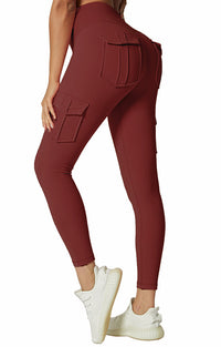 Damen Leggings mit Taschen, bordeauxrot, elastisch, sportlich, bequem, modisch, Freizeitkleidung.
