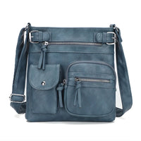 Blaue Damen-Crossbody-Tasche, PU-Leder, multifunktional, modisch, mit Reißverschlusstaschen.
