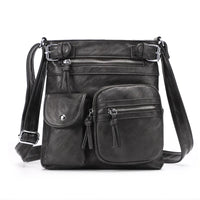 Schwarze Damen-Crossbody-Tasche, PU-Leder, multifunktional, modisch, mit Reißverschlusstaschen.