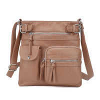 Damen Crossbody Tasche, beige, PU-Leder, multifunktional, modisch, mit Reißverschlusstaschen.