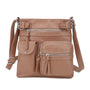 Damen Crossbody Tasche, beige, PU-Leder, multifunktional, modisch, mit Reißverschlusstaschen.